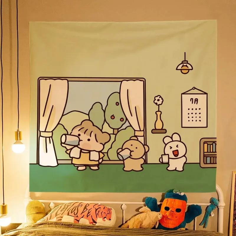 Cute Girl Children Cartoon Hanging Cloth Office Living Room Tapestry Home Wall Decoration Tapestry