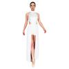 Damen rückenfreies Bodysuit-Kleid Pailletten-Oberteil Netzrock integrierter kurzer Unterteil Tanzkleidung