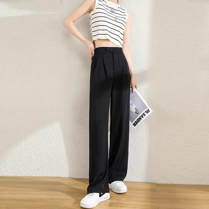 Women's Spring/Summer High Waist Apricot Wide Leg Draping Pants - Loose, Floor-Length, Petite Fit
