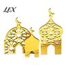 Indoor Aesthetic Ornaments 3PCS Ramadan Golden Castle Ornament, Hollow Mosque Design, Thick Wood And Religious Celebration Gifts Acrylic Desktop