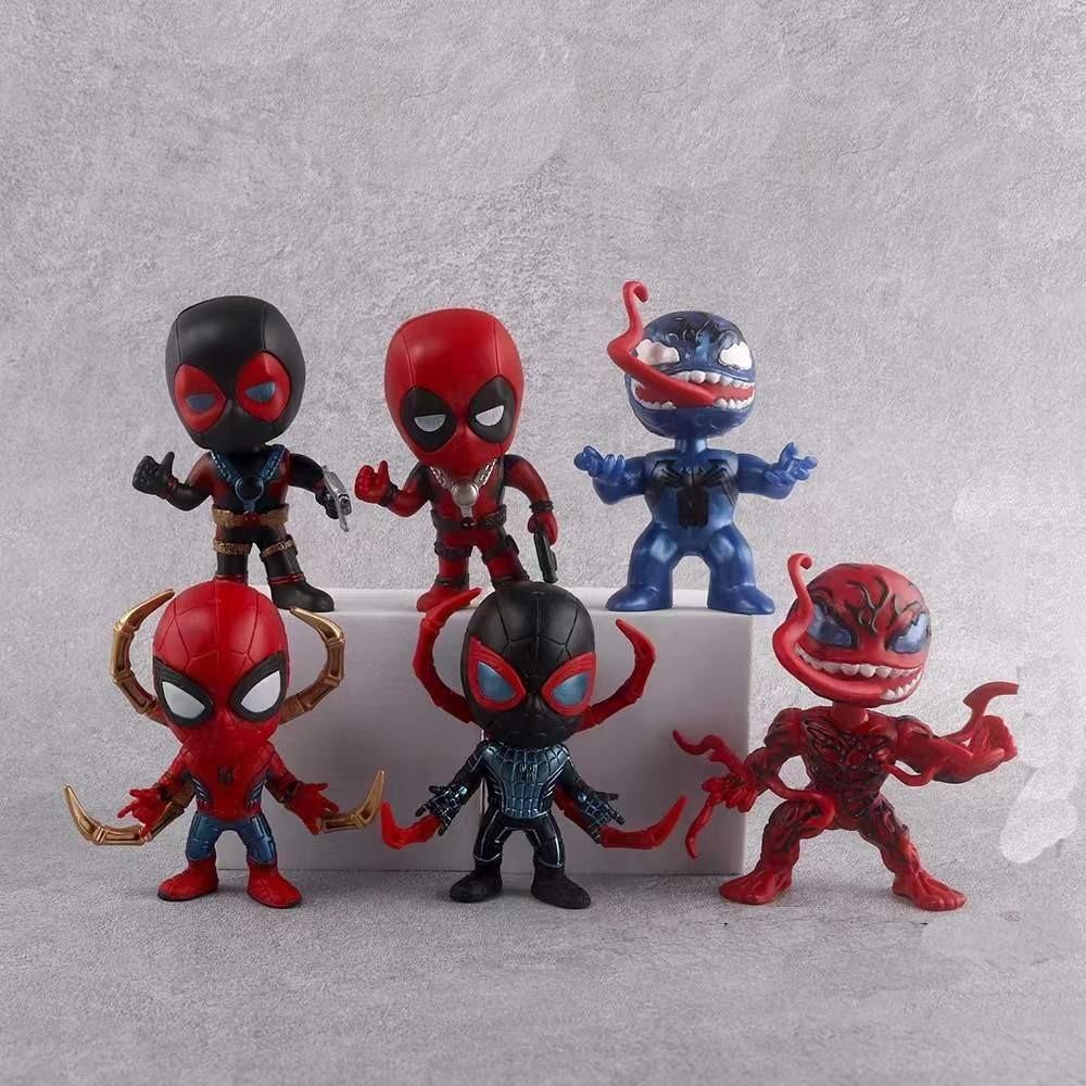 Q Version Of Spider-man Venom Deadpool Cartoon Figures For Vibrant Desktop And Car Decor