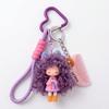 Soft Rubber Curly Hair Doll Keychain Colorful Bag Pendant Sweet Halyard Heart Keyring  Kids Gift