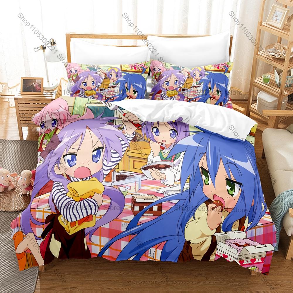 Cool Lucky Star Konata Izumi Anime Bedding Set 1 Duvet Cover + 2 Pillowcases Otaku Girl Cosplay Cute Bedroom Decor
