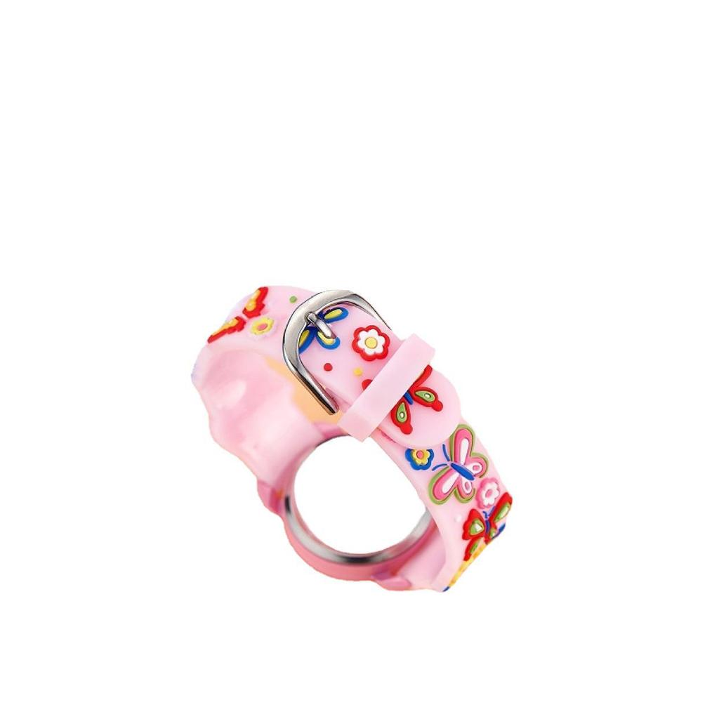 Kids' Pink Cartoon Quartz Watch with Screw-Down Crown and Pin Buckle