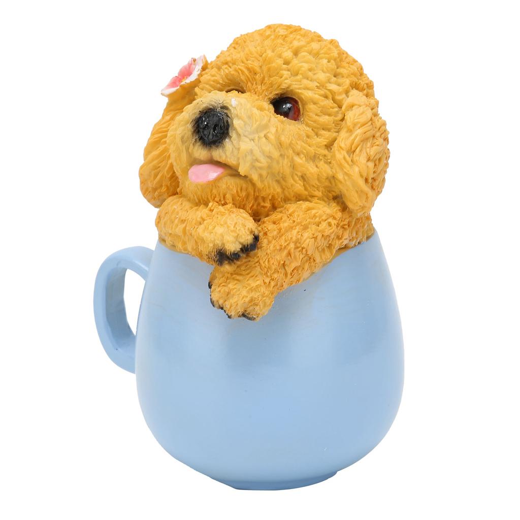 Originality Cup Dog Ornament Synthetic Resin Crafts Garden Decoration for Home YardYellow