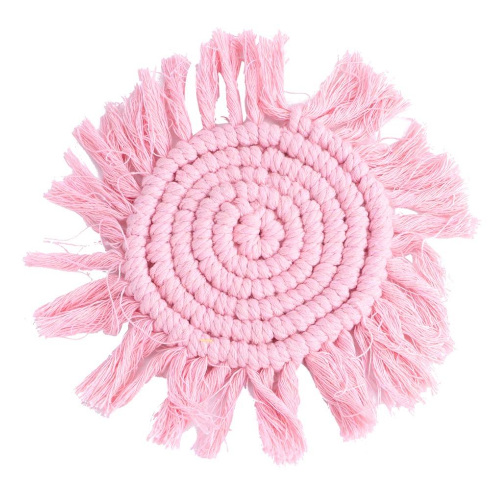 Handmade Round Placemat Woven Tassel Coaster Solid-color Cotton Tassel Mat Party Decor