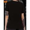 Europäische Größe Damen Gothic Halloween T-Shirt - Schwarzes Shirt mit roten Rosen & Cupcake-Design, Rundhals-Kurzarm-Oberteil für Halloween-Party-Outfits,