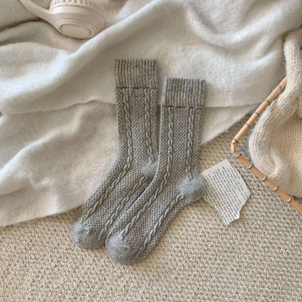 Wool Socks Children'S Twist Retro Trendy Simple Solid Color Medium Tube Socks Gray Thickened Stacking Socks
