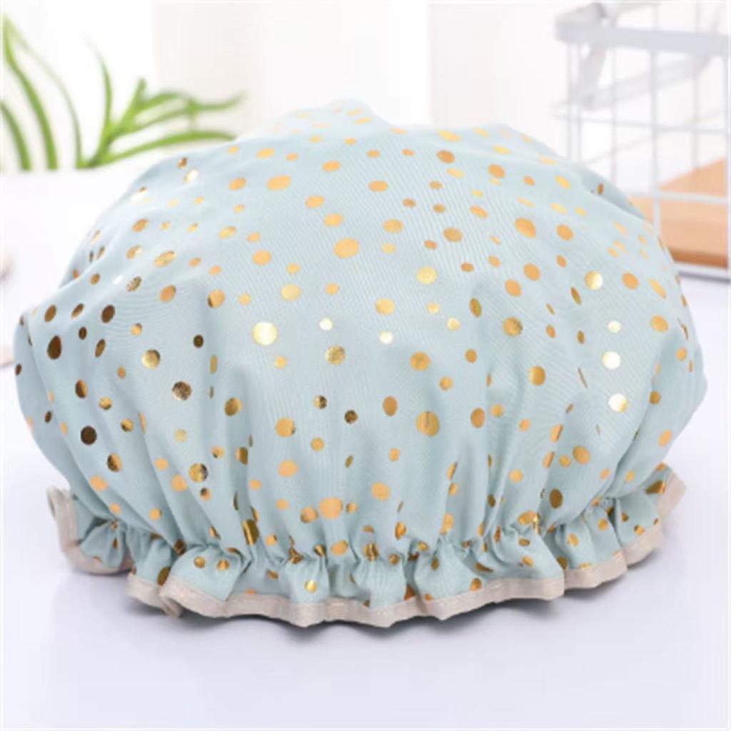 Shower Cap Waterproof Hair Cap Hot Gold Printed Polyester Cotton Shower Cap Bath Lady