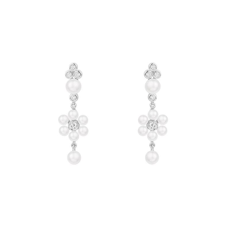 APM Monaco LES PERLES Series Pearl Pendant Earrings Silver White Elegant and Refined AE13423XPL