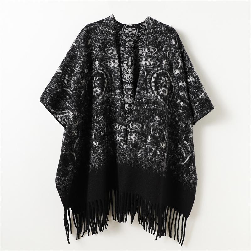 

Retro Pattern Autumn And Winter Men S And Women S Double-Sided Shawl With Imitation Cashmere High-End Warm Fringed Scarf Cape 168cm