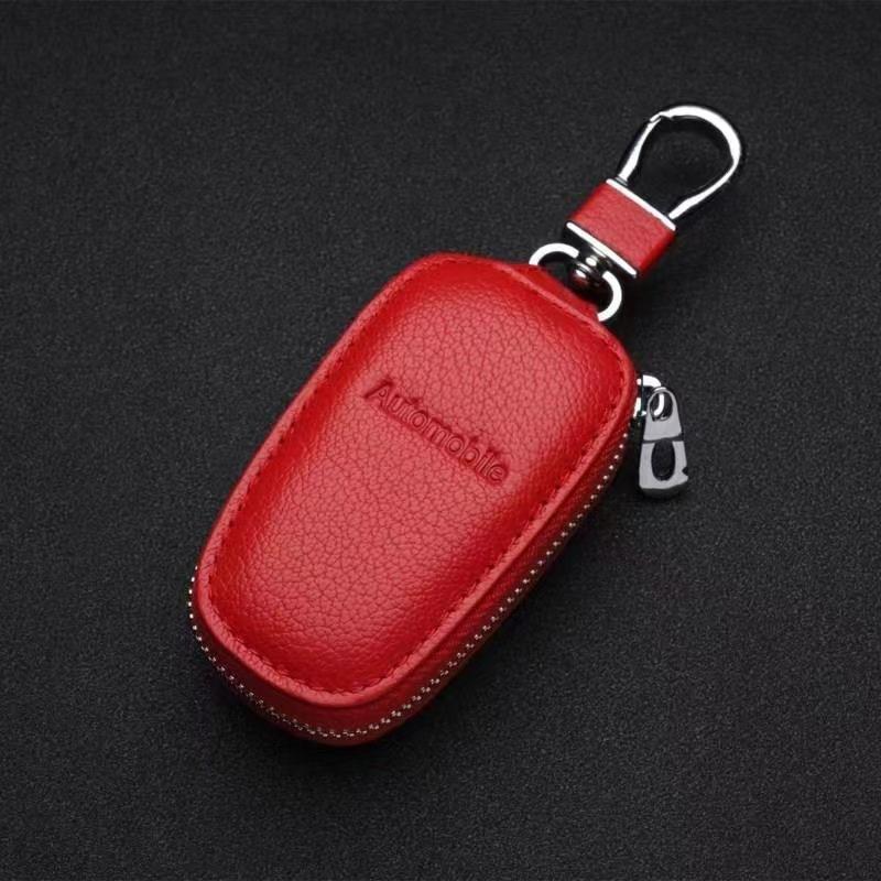 Custom 3D Logo Car Key Case Cover Shell Holder Leather Zipper Bag KeyChain Case Bag Wallets for All Car Accessories