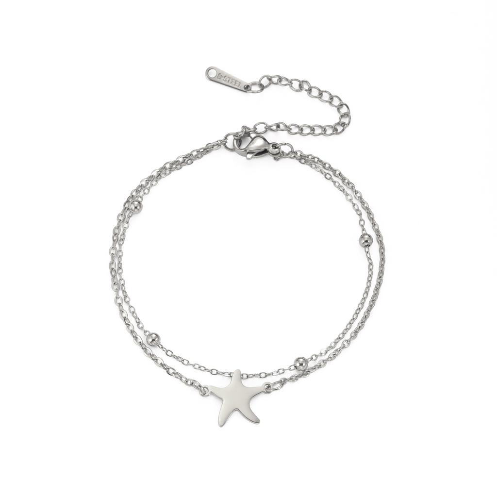 LIKGREAT Stainless Steel Starfish Anklet for Women Adjustable Beach Foot Chain Double Layer Summer Ankle Bracelet Jewelry Gift