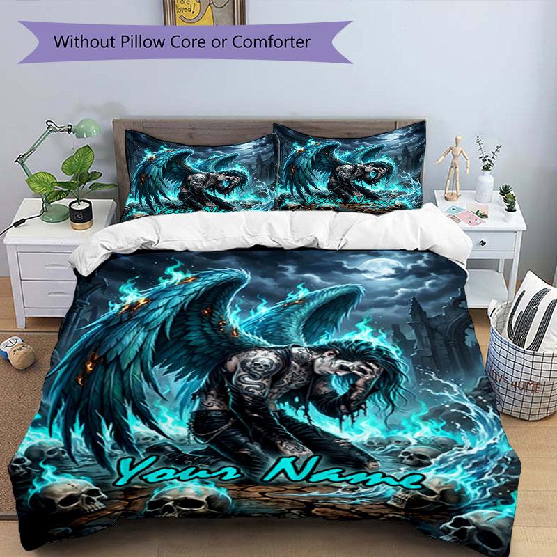 3pcs Custom Name "Angel Darkness" Bedding Set Printed Bedding Set Duvet Cover Closure Includes 1 Duvet Cover & 2 Pillowcases Bedroom Decor