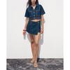 Short Summer Lapel Denim Shirt 1416024 Denim Double Breasted High Waist Casual Culottes 7484062