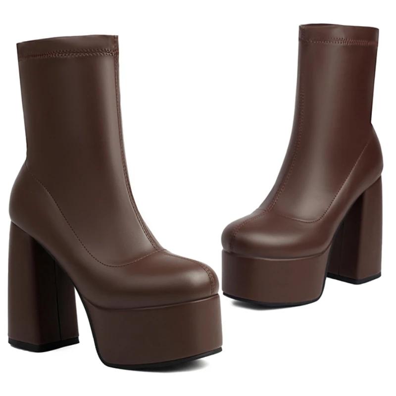 Platform Ankle Boots for Women Black Gold Silver Short Boot High Heel Zipper Party Dance Shoes Lady Big Size 45 New 2025 Winter