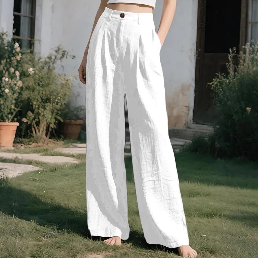 Ladies' Color Casual Fashion Breathable Loose Cotton And Linen Pants