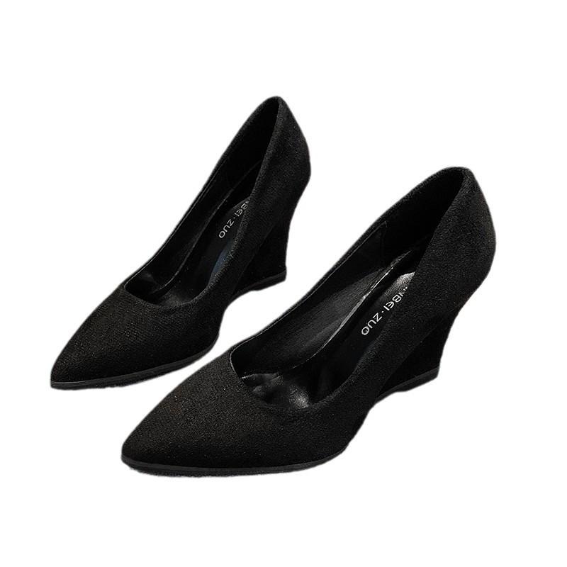 Foreign trade large size pointed single shoes women's shoes spring and autumn high-end slope heel simple women's fashion single shoes professiona