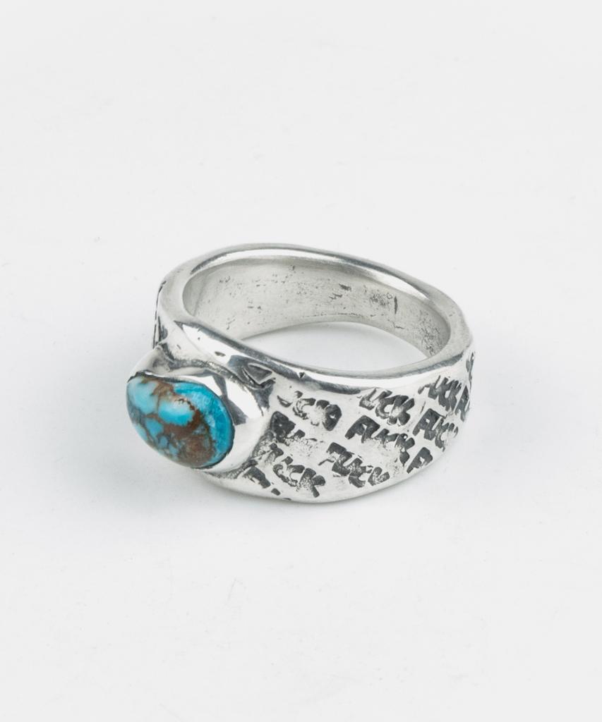 Sheen666 F Pattern Turquoise Silver Ring (B Type)