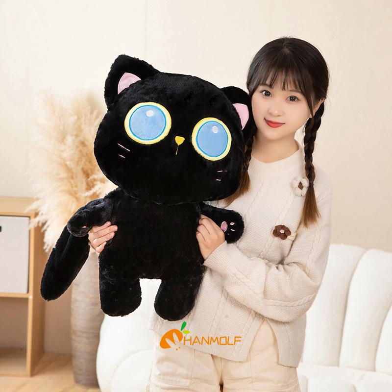 40/55/65cm Kawaii Cat Long Pillow Cartoon Animal Stuffed Doll Plush Toy Black Grey Brown Siamese Cats Sleeping Hug Plushie Gift
