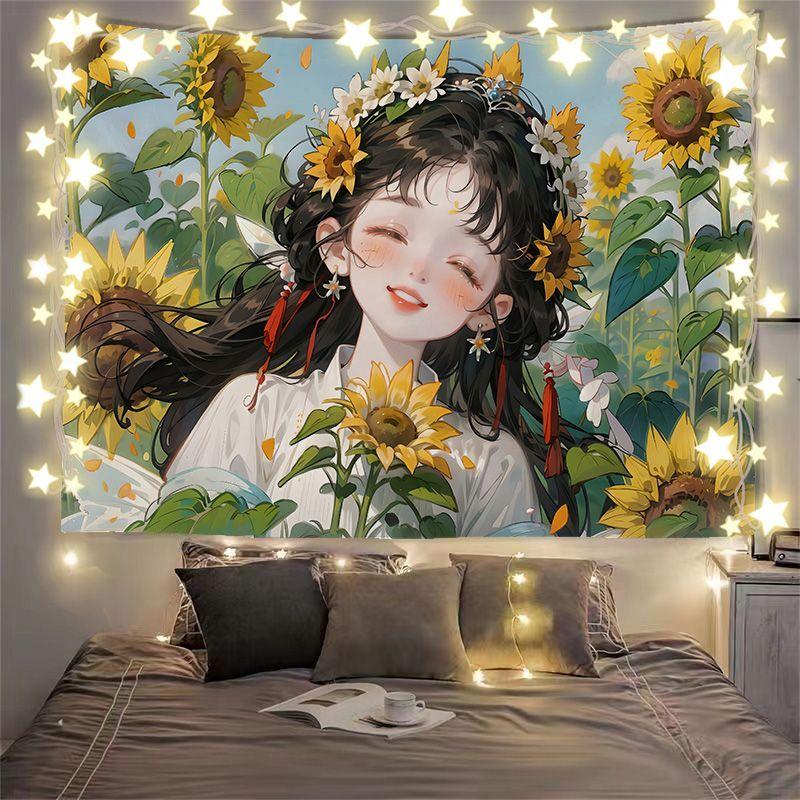 

Series of Cute Girl Illustration Background Curtains - Bedroom Wall Curtains for Bedhead Decoration Width 1m height 0.7m