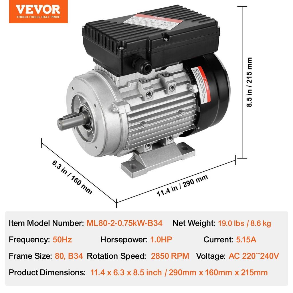2.2KW Electric Motor 2800RPM AC 220~240V 13.8A 1-Phase 24mm Keyed Shaft