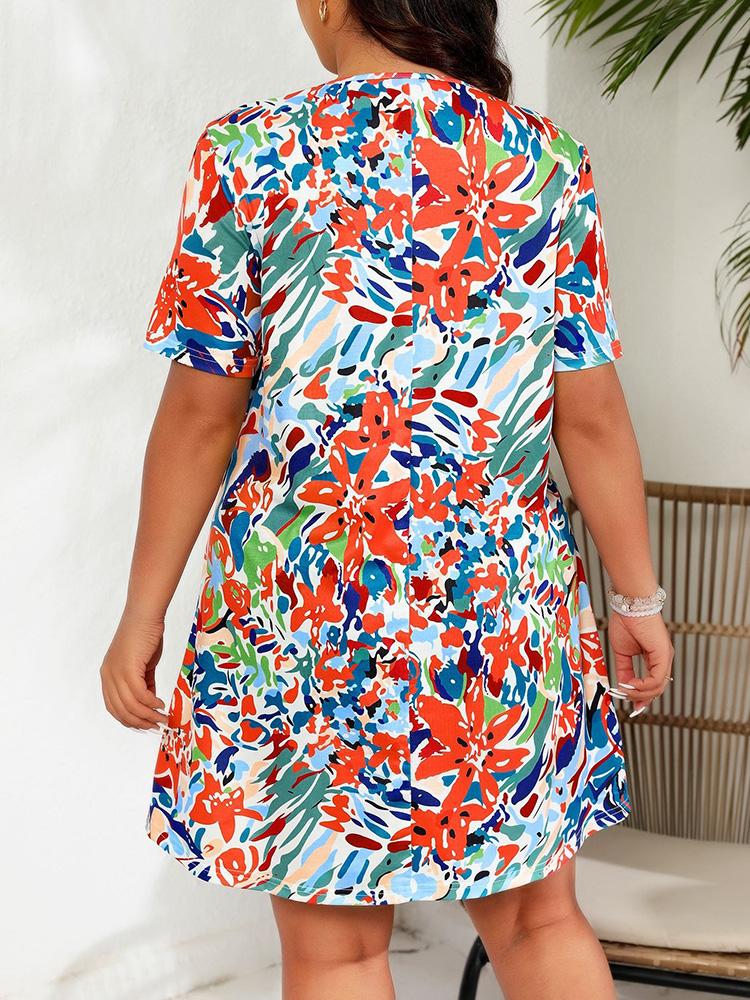 Plus Size Womens Dresses Summer New In Short Sleeve Casual Big Size Mini Dresses Fashion Woman Clothing Holiday Bohemian Midi Dress