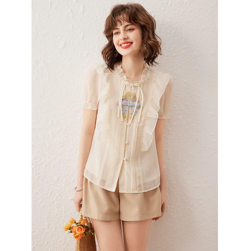 Women s Elegant Chinese Style Short Sleeve Blouse L