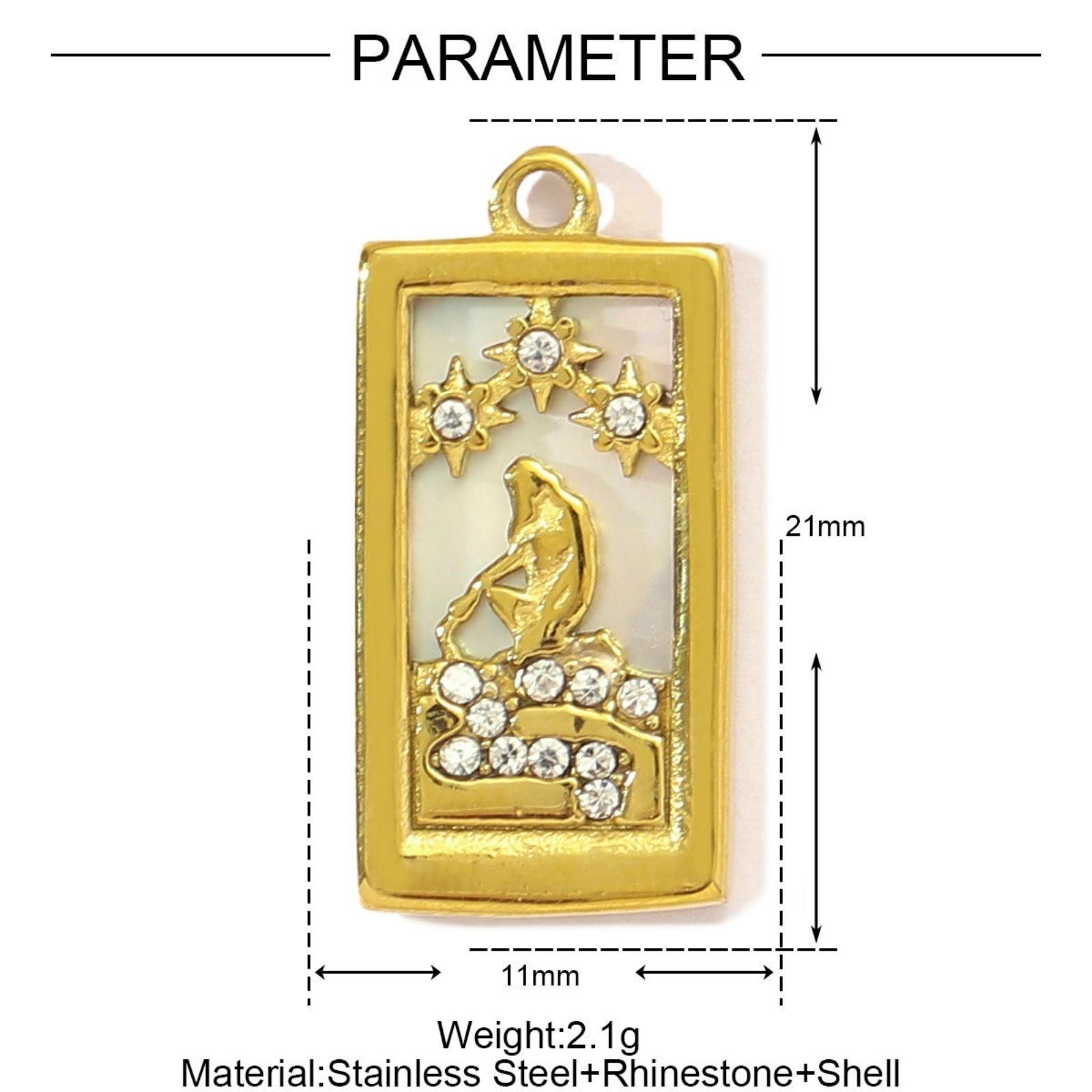 1 Piece 304 Stainless Steel & Natural Shell Tarot Charms 18K Gold Plated Rectangle Pendants For DIY Necklace Jewelry Making