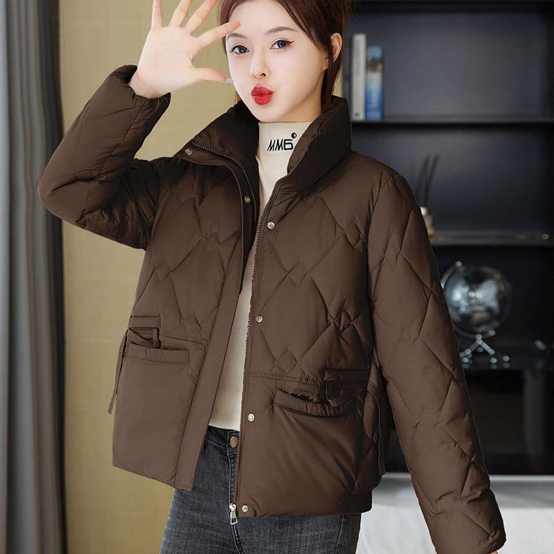 2025 winter new stand-up collar short down cotton Korean version loose plus size cotton jacket women's cotton jacket warm padded jacket