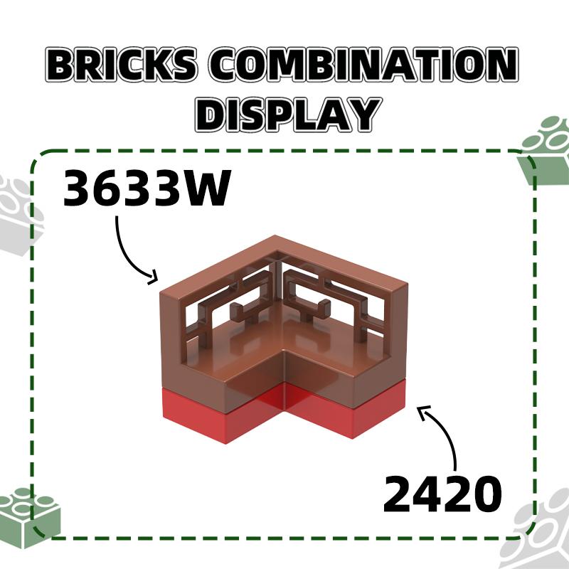 169Pcs/lot 3633W/15207W 1 X 2 X 2/3 Corner Textured Railing Building Blocks Moc Color Accessories Compatible with Bricks
