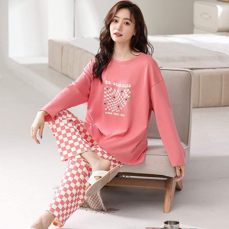 

Пижама женская из чистого хлопка с длинным рукавом, домашняя одежда, которую женщины могут носить, хлопковый повседневный костюм большого размера 3XL