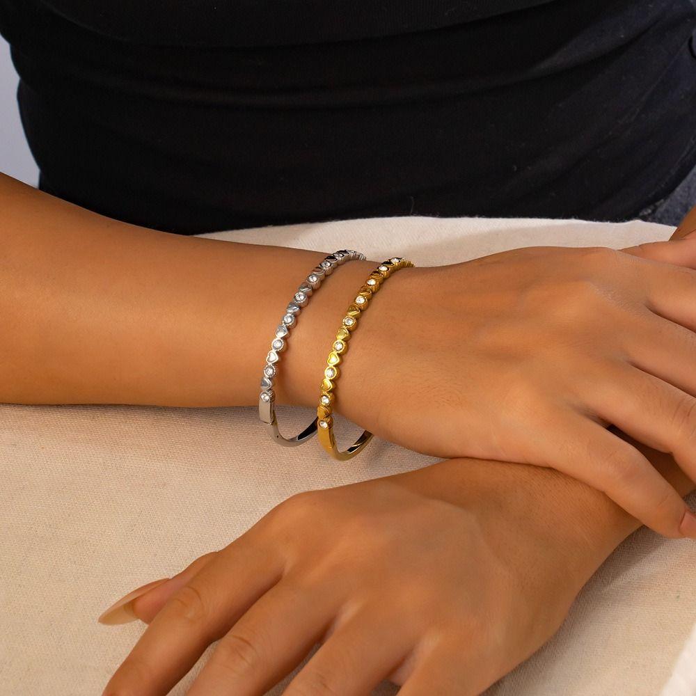 Love Heart Stacked Bangles Cute Fashion  Stainless Steel Bangle Jewelry Beads Cuff Bracelet  Daily
