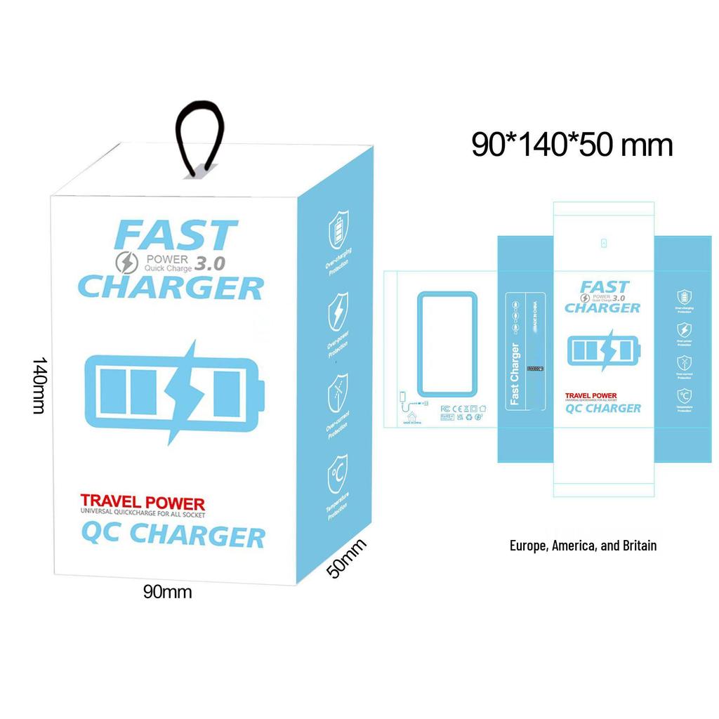 65W Gallium Nitride (GaN) PD Fast Charger with EU/US/UK Adapter for Phones & Computers