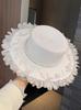 Elegant Lace Straw Hat Women'S Summer Outdoor Wide Brim Sunscreen Sunshade Vacation Sun Hat  New Pearl Top Hat