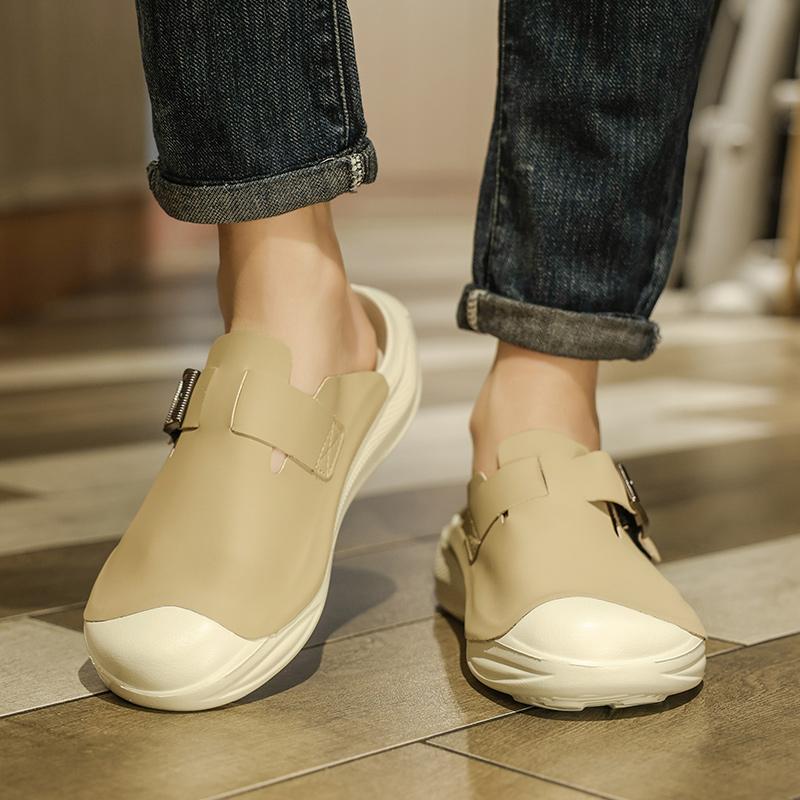 Leather Backless Loafers Slippers Half Shoes for Men Mules Men Casual Shoes Outdoor Man Slides Men's Flats Non-slip Lazy Shoes