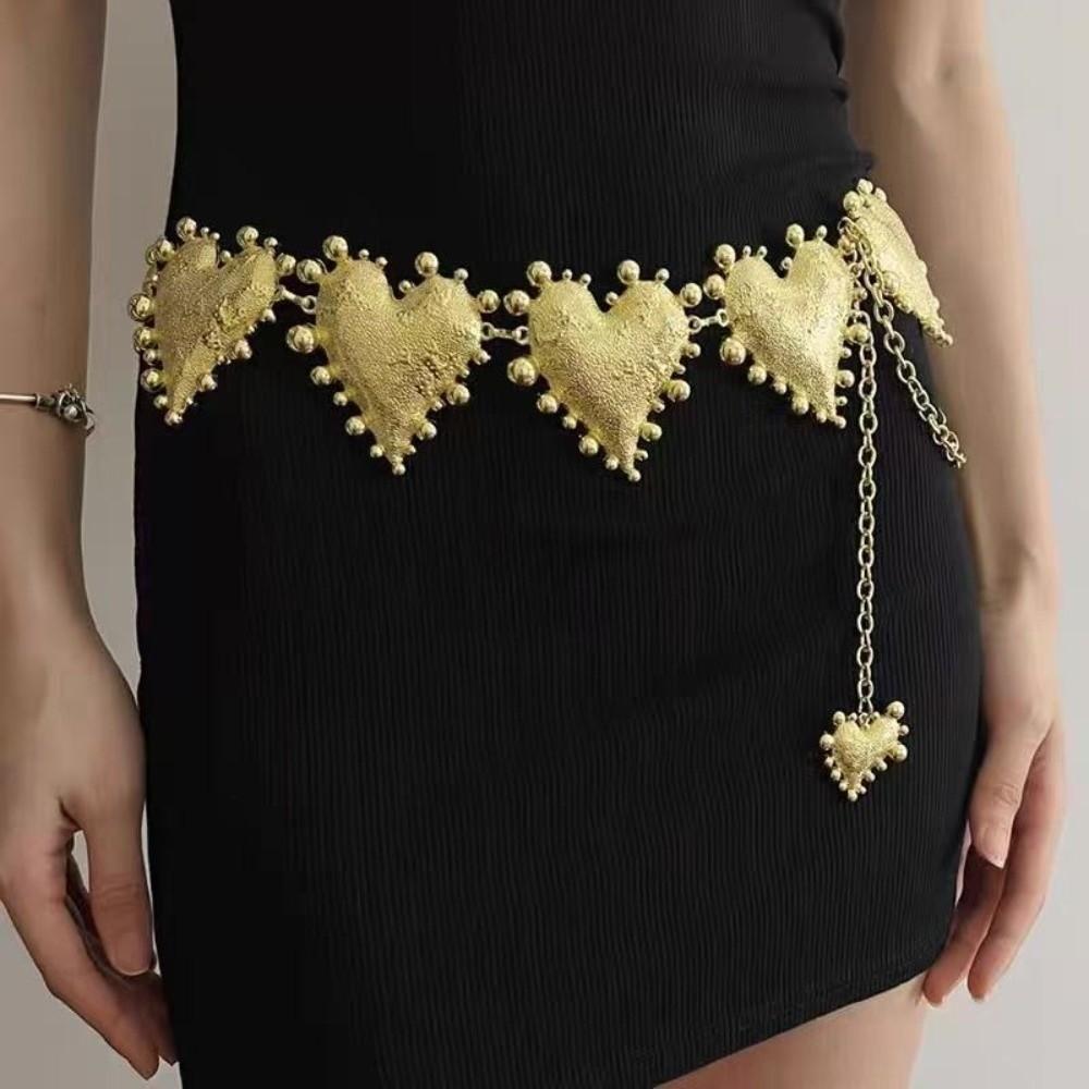 Punk Zinc Zinc Alloy Waist Chain Jeans Decor Adjustable Belt Elegant Heart Chain Waistband  Waist Accessories