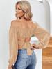 Damen schulterfrei gerafft gebundenes Crop-Top Laternenärmel Boho Sommerbluse