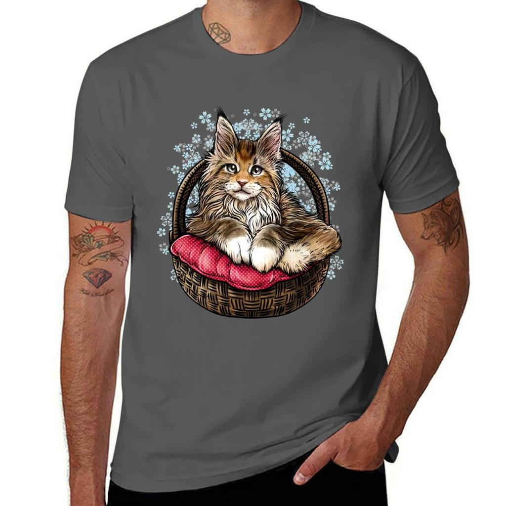Funny Maine Coon Cat Pet Animal T-Shirt Men T Shirt Cotton 100% Man T Shirt Designer T Shirt for Man 100 Percent Cotton T-Shirt