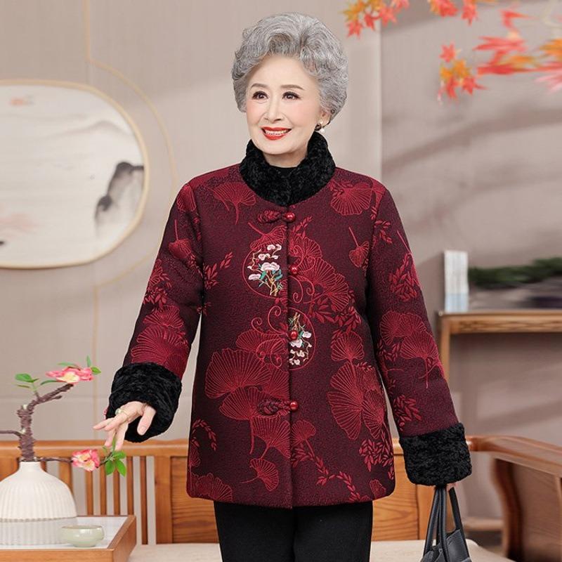 Winter clothing velvet cotton-padded clothing year-old jacket festive old lady cotton-padded clothing warm cotton-padded jacket
