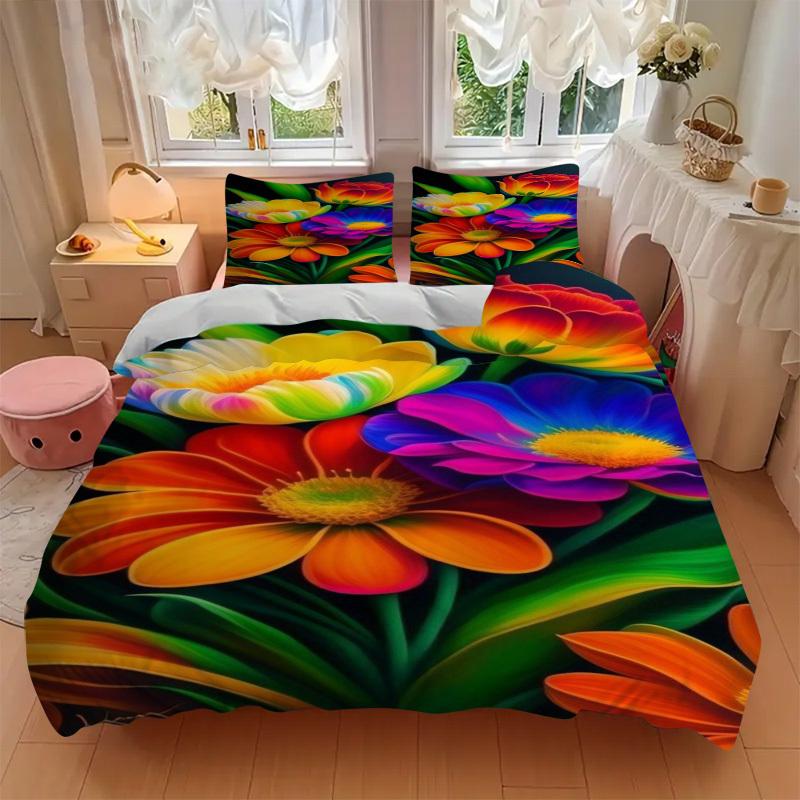 3pcs Flower Bouquet Duvet Cover Set, 1 Duvet Cover + 2 Pillowcases (No Insert), High-Definition Print, Home & Dorm Yy251123017