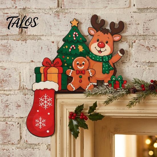 Holiday Wall Accents for Home Wooden Christmas Door Topper Stickers, Seasonal Frame Decoration, L-shaped Corner Sign Decorations Decor, Festive