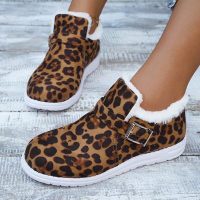Plus Size Snow Boots Women's Winter New Leopard Print Thick Cotton Boots Flat Bottom Fleece-Lined Fluffy Shoes Women's Cotton Shoes