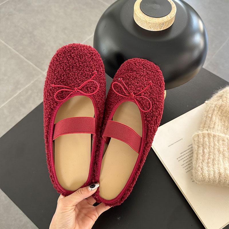 Mode Winter Warm Damen Flach mit Fellschuhen Mode Schmetterlingsknoten Damen Pantoletten Fell Hausschuhe Lässig Outdoor Indoor Weibliche Pantoletten
