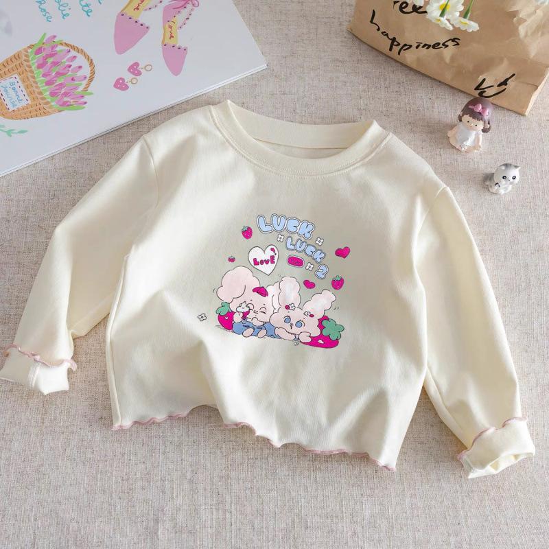 Girls Cotton Long Sleeve T Shirt Cartoon Round Neck Top Kids Ruffle Hem Base Layer Shirt For Toddler