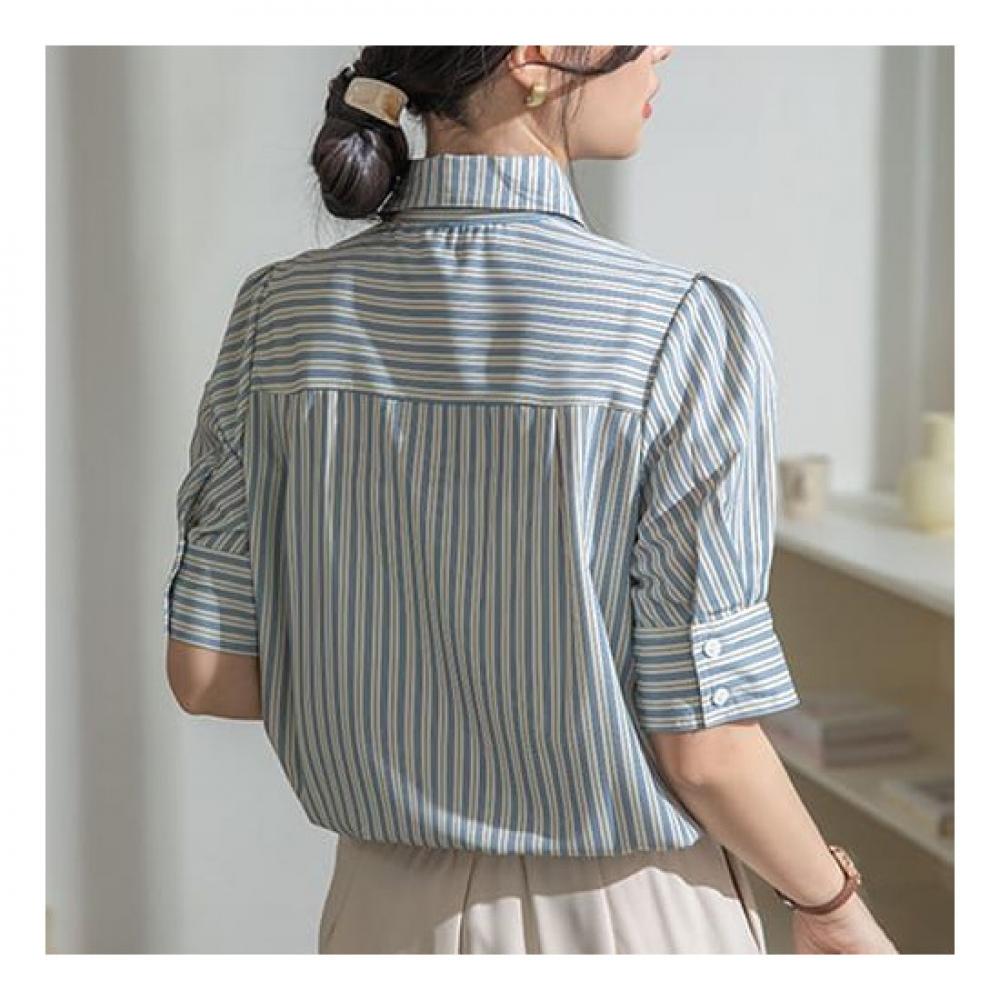 Navava Casual Stripe Puff Short Sleeve Shirt Nb2072