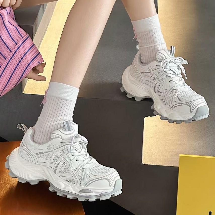 Leather dad shoes women's 2025 spring new thick-soled heightening straps versatile breathable mesh casual sports women's shoes