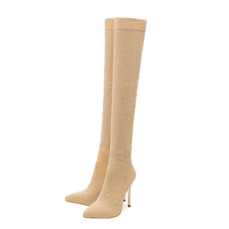 Eilyken Stretch Fabric Pointed Toe Woman Over-the-Knee Long Boots Sexy Thin High Heels Nightclub Shoes Size 35-43