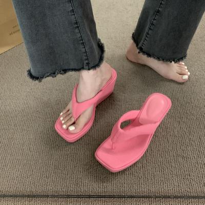 Thick-soled Sandals Wear French Evening Wind Pinch Slippers Women's 2025 Summer New Beach Shoes Flip-flops High Heels