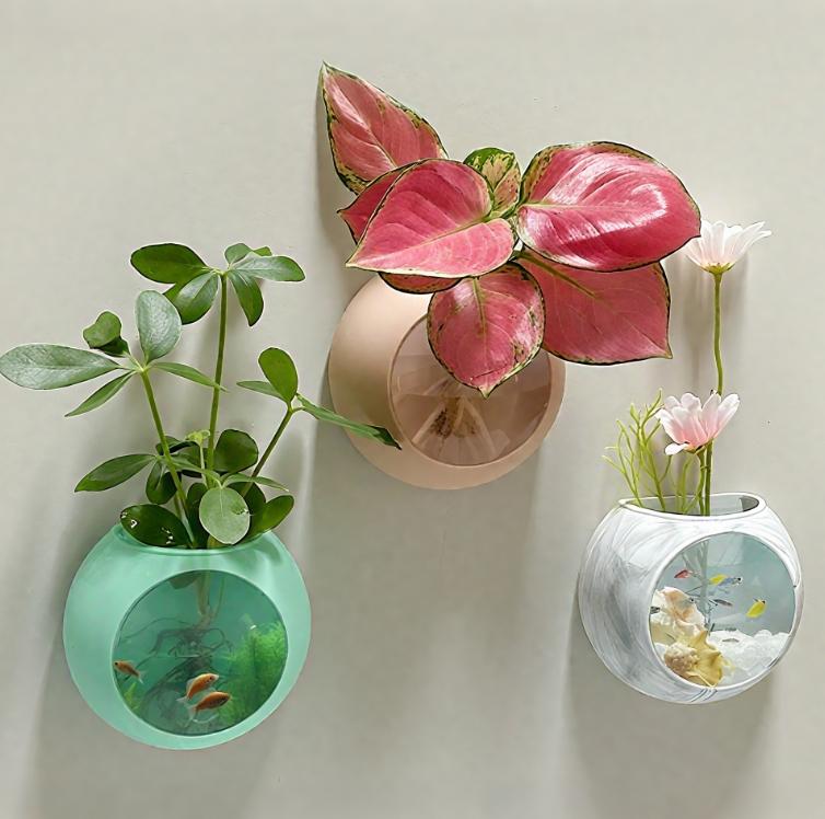 Hydroponic Silicone Vase Wall Hanging Terrarium Transparent Flower Vase Fish Tank Aquarium Container Flower Pot Home Decor